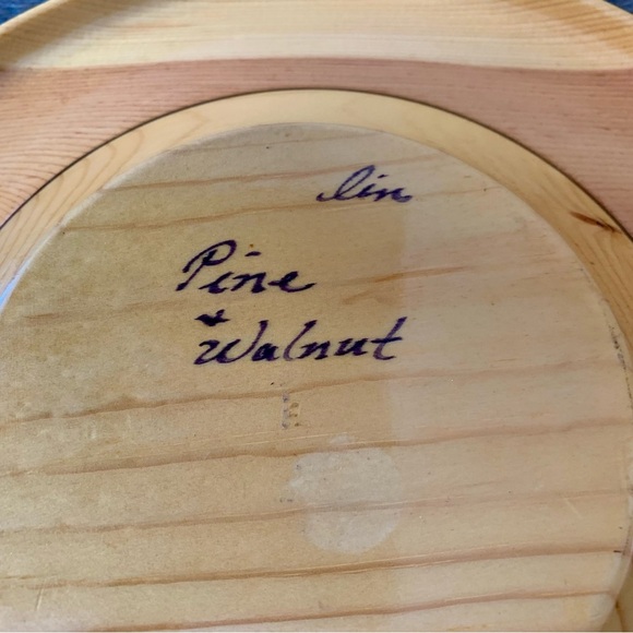 Vintage pine walnut wood mid century plate d 12 inch - Picture 6 of 12